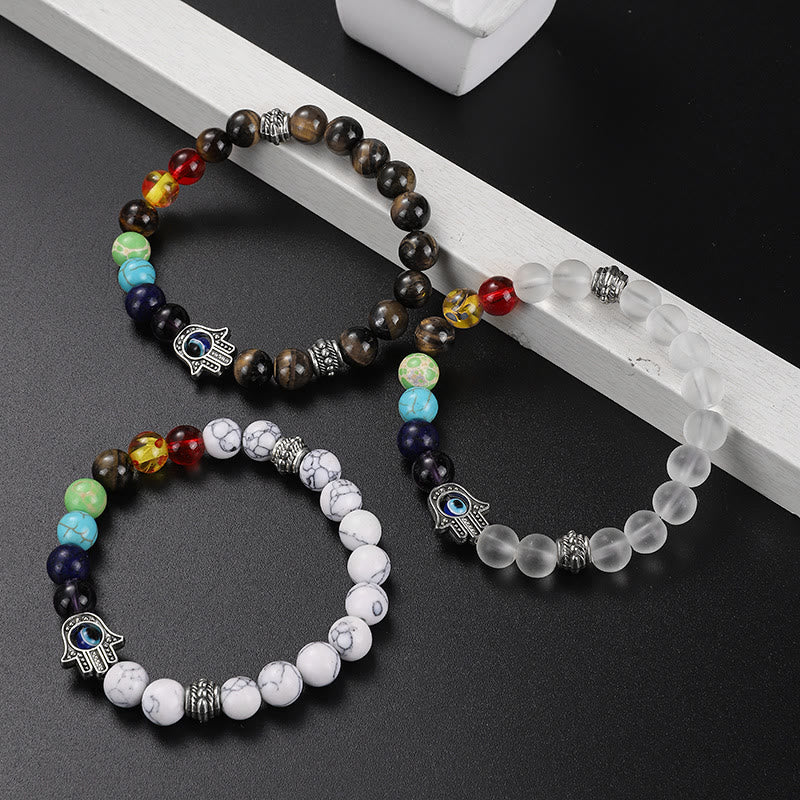 Olivenorma Colorful Chakra Evil Eye Hamsa Beaded Bracelet