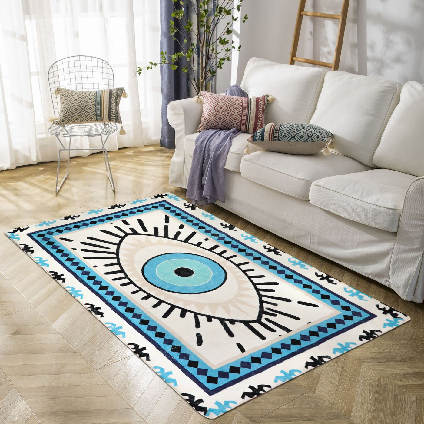 Olivenorma Blue Evil Eye Antibacterial Washable Rugs Carpet