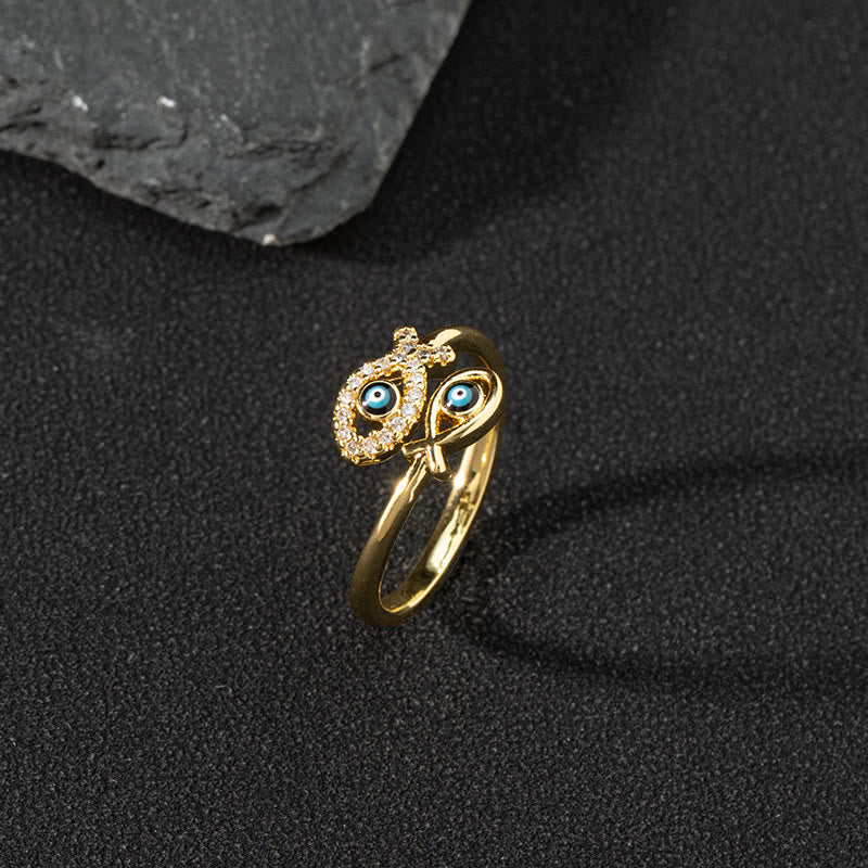 Olivenorma White Zircon Ring Evil Eye Adjustable Ring