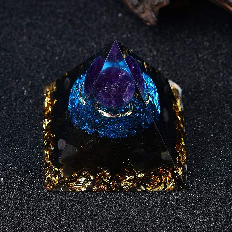 Olivenorma Amethyst Sphere With Blue Quartz Reki Orgone Pyramid