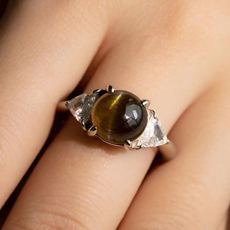 Olivenorma Four Claw Golden Green Cat's Eye Stone Ring