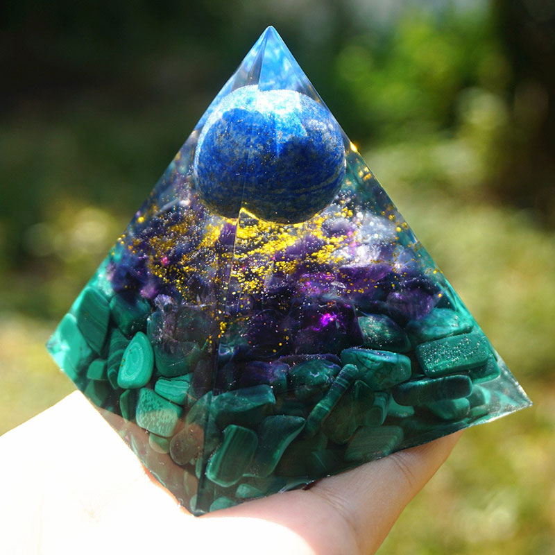 Olivenorma Lapis Lazuli Sphere with Amethyst and Malachite Pyramid