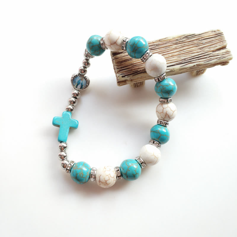 Olivenorma Turquoise White Turquoise Beads Cross Bracelet