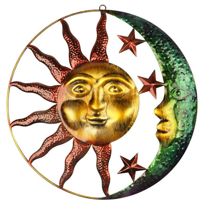 Olivenorma Orange Sun Green Meniscus Face Metal Wall Decor