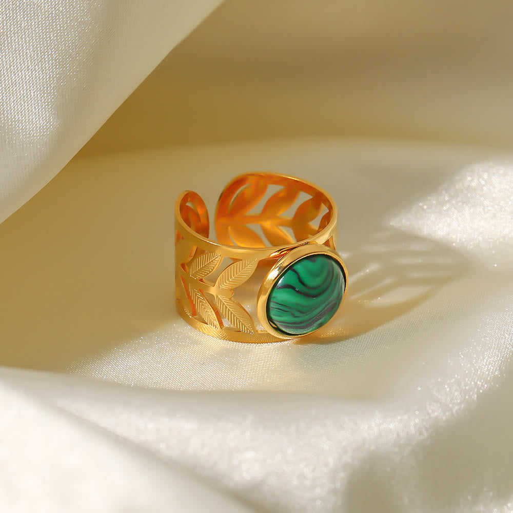 Olivenorma Gold Green Natural Malachite Open Ring Set