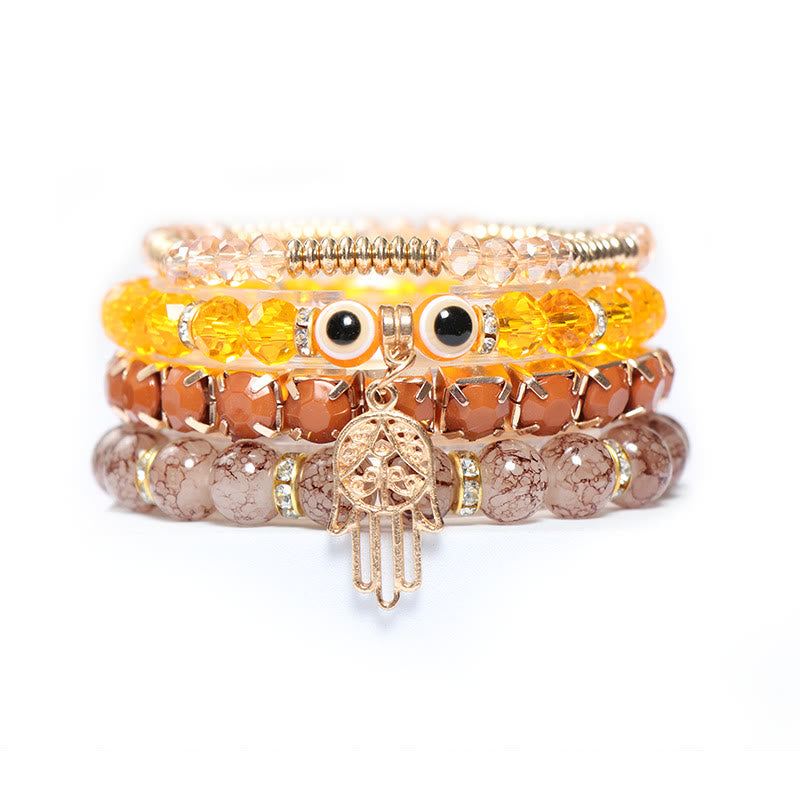 Olivenorma Evil Eye Hamsa Four Layer Beaded Bracelet Set