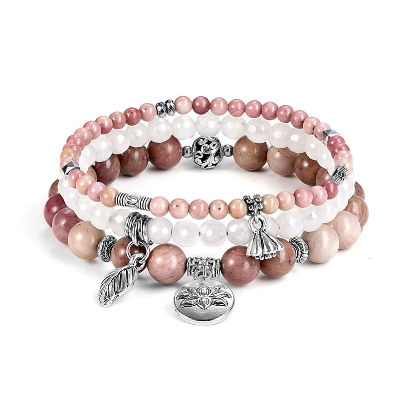 Olivenorma Rhodochrosite Lotus Symbol 3 - Piece Bracelet