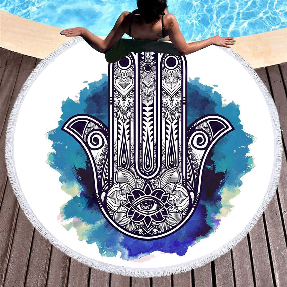 Olivenorma Hamsa Print Round Beach Towel Tapestry