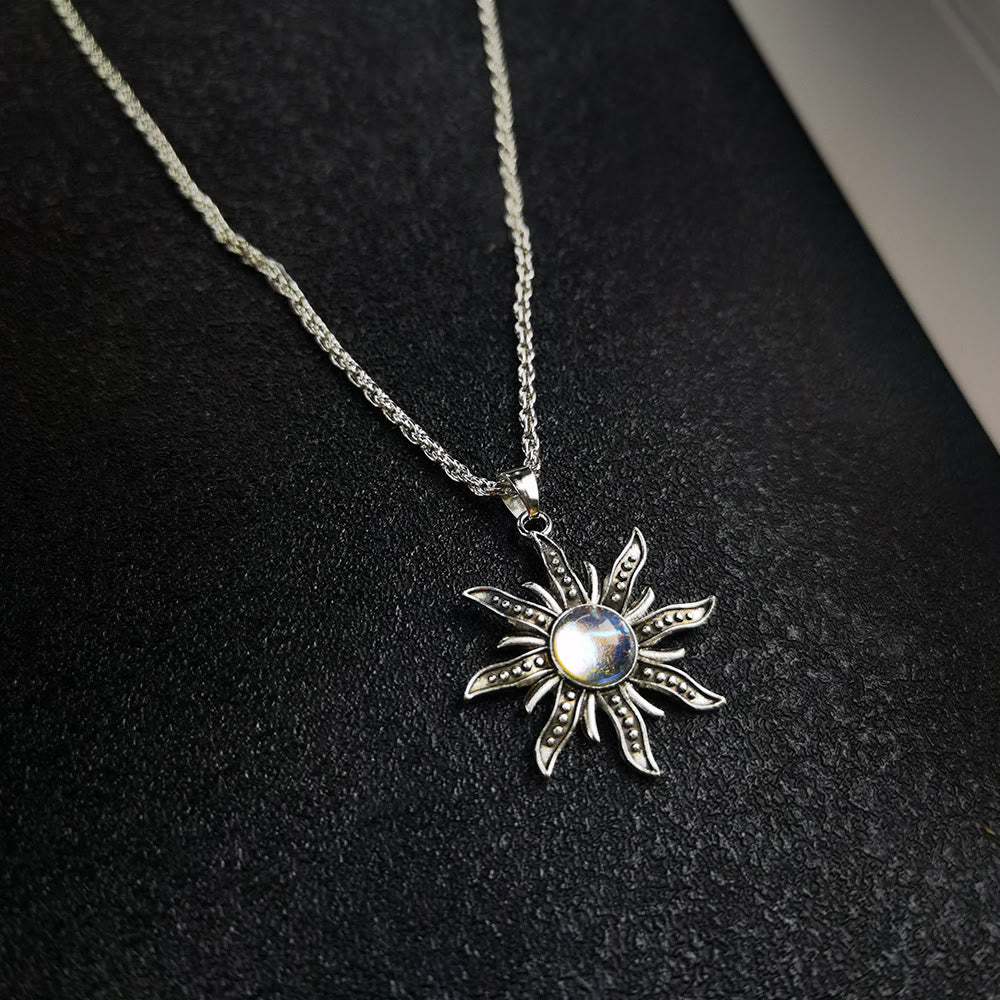 Olivenorma Natural Moonstone Sunflower Pendant Necklace