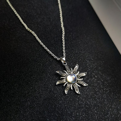 Olivenorma Natural Moonstone Sunflower Pendant Necklace