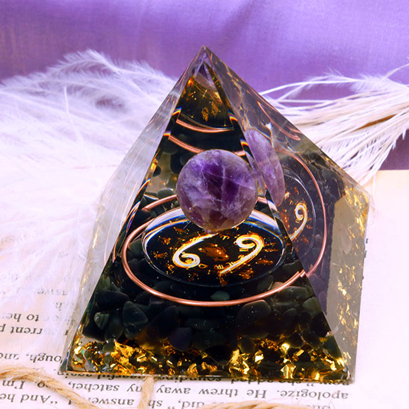 Olivenorma Amethyst Sphere With Obsidian Zodiac Cancer Orgone Pyramid