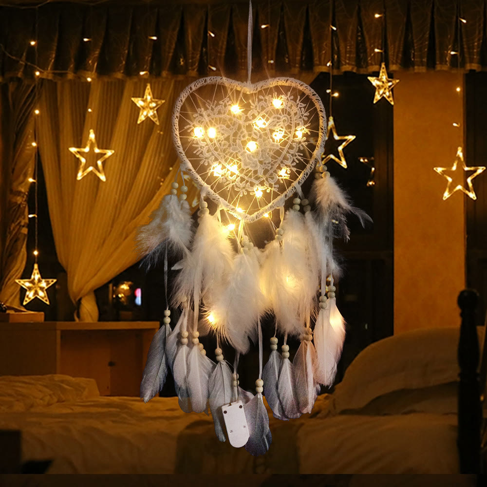 Olivenorma Braided Heart Shape White Feather Dream Catcher