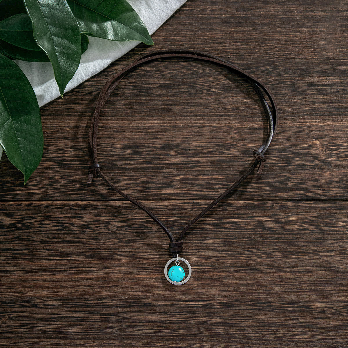 Olivenorma Ring Band Turquoise Leather Necklace - image 6