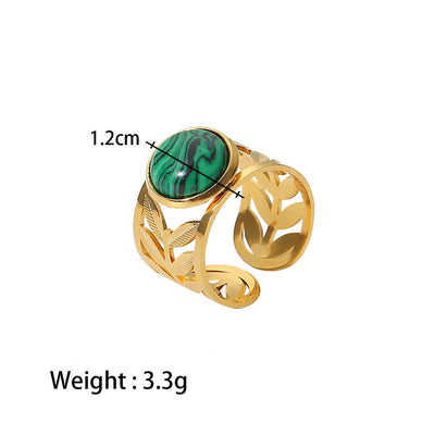 Olivenorma Gold Green Natural Malachite Open Ring Set