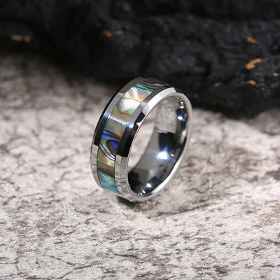 Olivenorma Koa Wood and Abalone Shell Tungsten Carbide Ring - Silver #2 - AU Size Z（US 13） - image 17