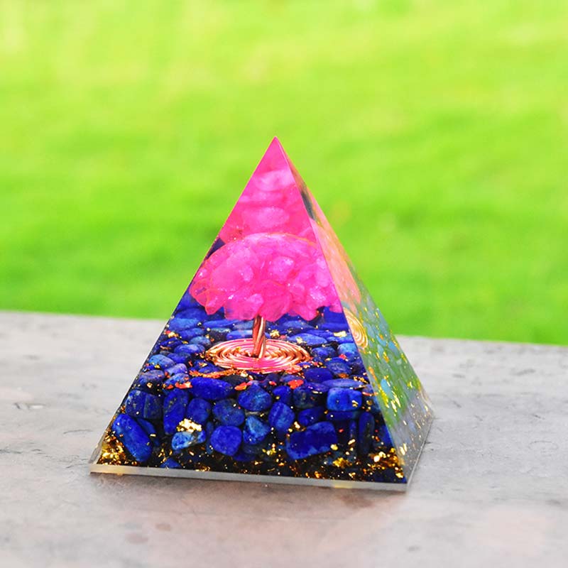 Olivenorma Lapis Lazuli Pink Crystal Tree Of Life Orgone Pyramid