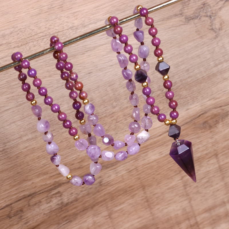 Olivenorma Natural Amethyst Purple Jade Beaded Mala Necklace