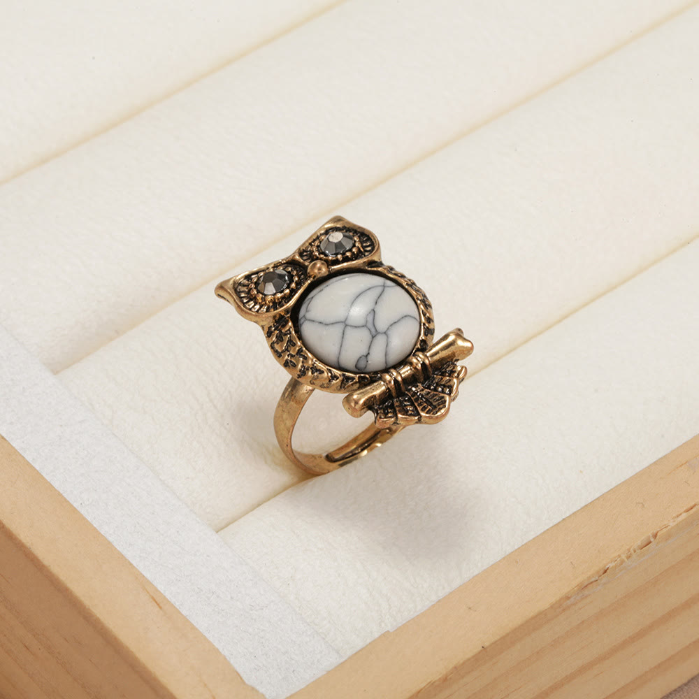 Olivenorma White Turquoise Owl Adjustable Ring