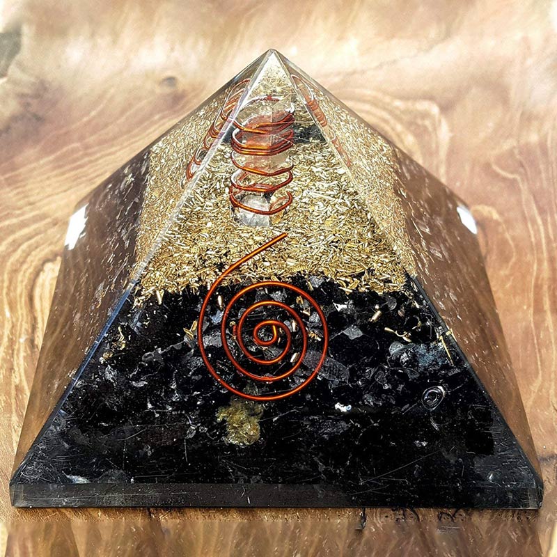 Olivenorma Black Tourmaline with Clear Crystal Mental Balance Orgone Pyramid