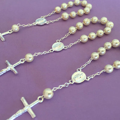 Olivenorma Pearl Cross Virgin Mary Rosary Bracelet