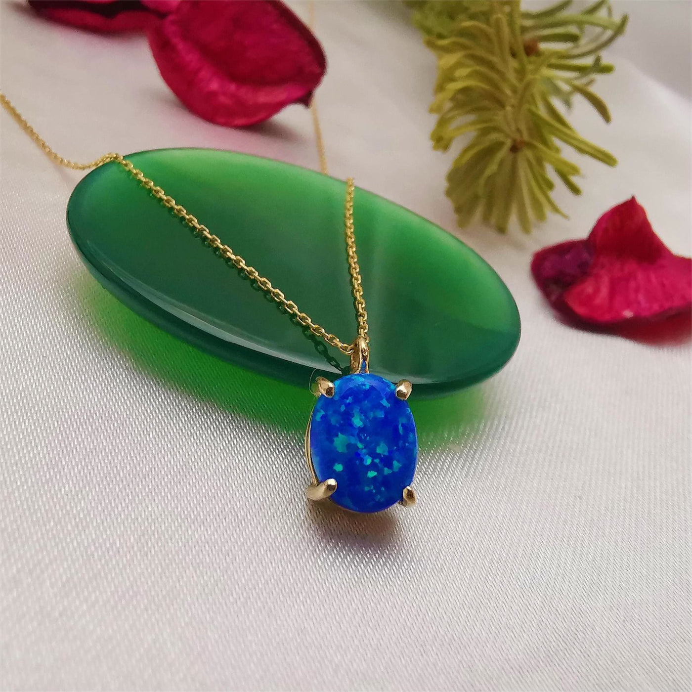 Olivenorma Blue White Opal 18k Gold Plated Copper Necklace