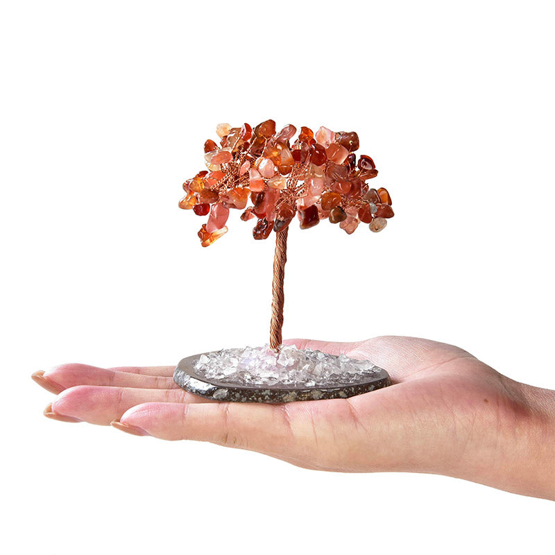 Olivenorma Carnelian Natural Gemstone Feng Shui Tree with Agate Base