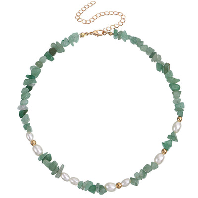 Olivenorma Bohemian Pearl Natural Irregular Stone Necklace - Pearl&Green Aventurine - image 8