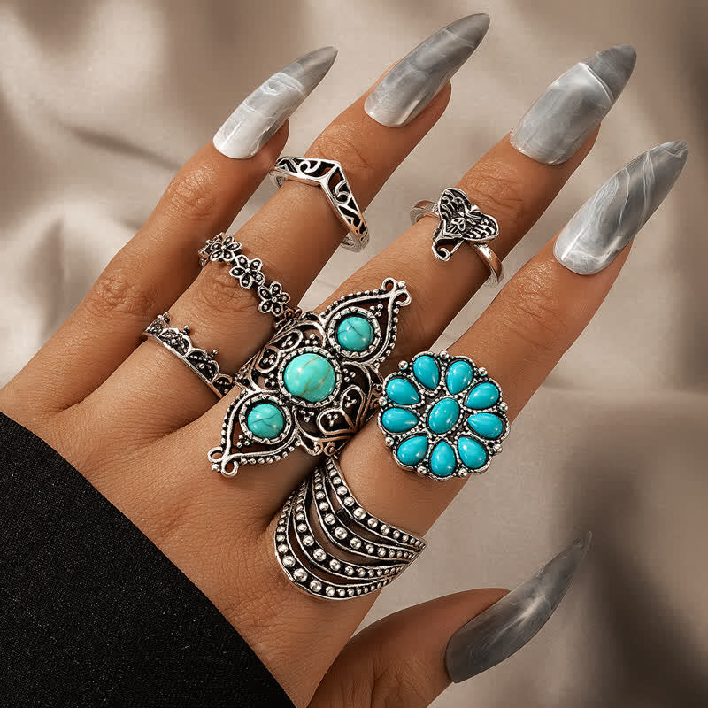 Retro Turquoise 7 - Piece Rings Set