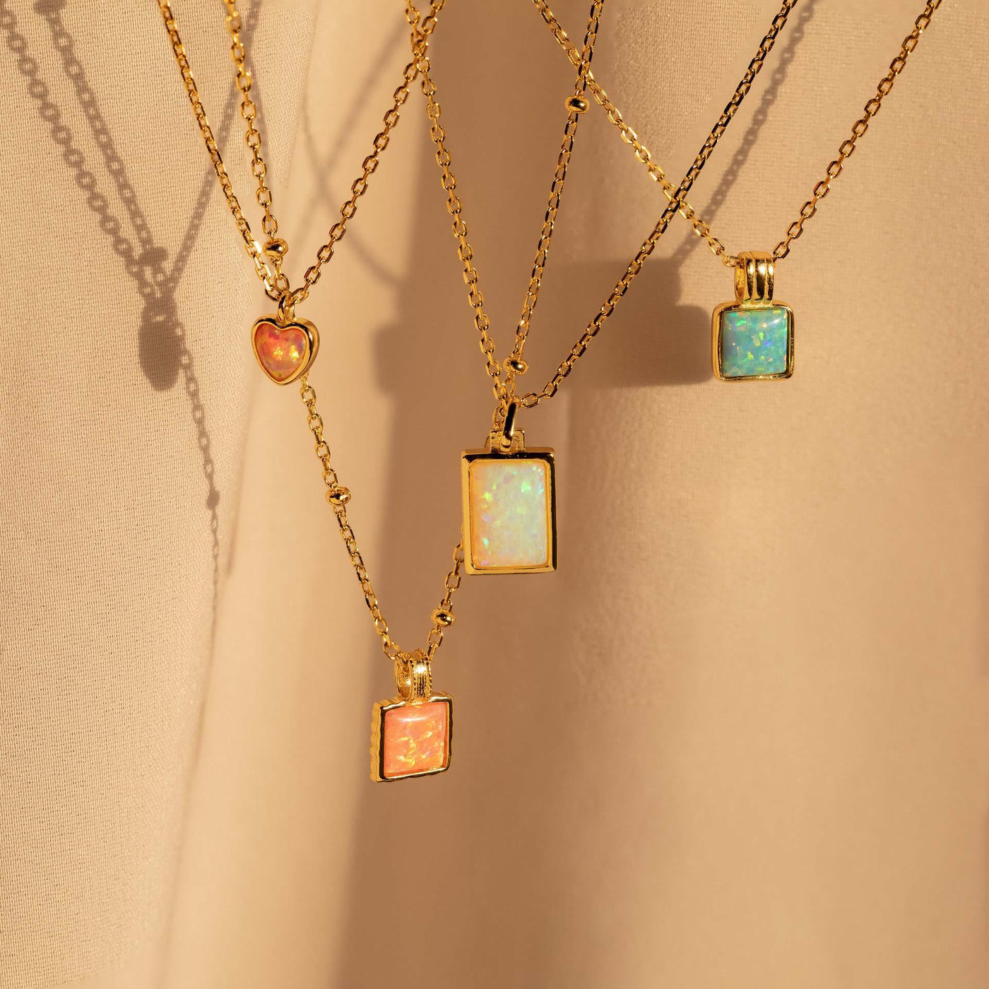 Olivenorma Colorful Opal Love Square Pendant 18k Gold Necklace