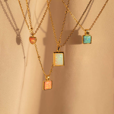 Olivenorma Colorful Opal Love Square Pendant 18k Gold Necklace - image 0