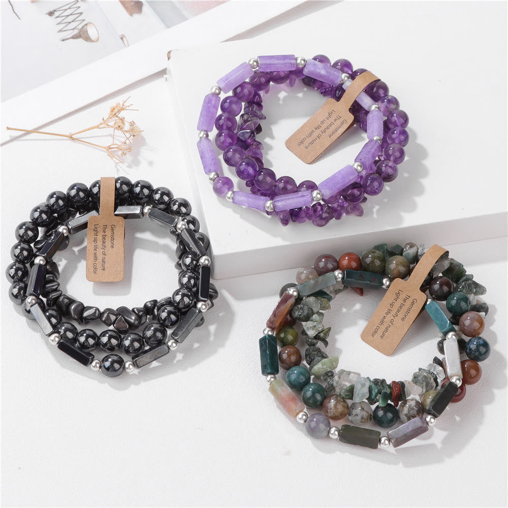 Olivenorma Natural Stone Irregular Three Layer Bracelet Set