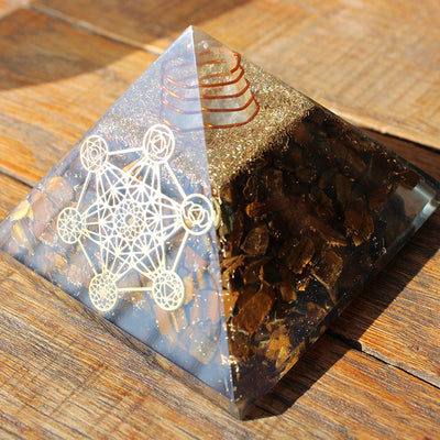 Olivenorma Clear Crystal Pillar With Tiger Eye Orgone Pyramid