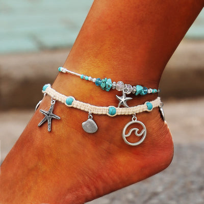 Olivenorma Turquoise Starfish Wave Charm Bracelet Anklet - image 1