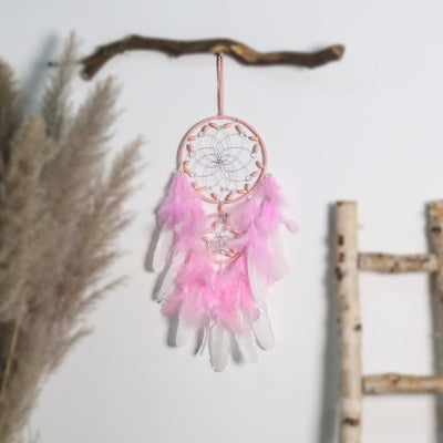 Olivenorma Pink Acrylic Wooden Beads Feather Dream Catcher