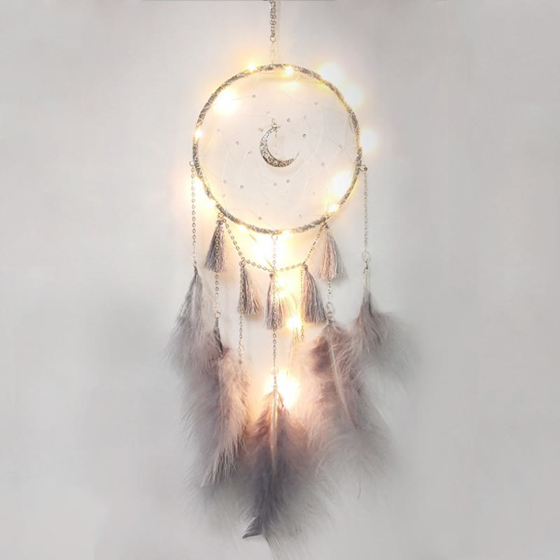 Olivenorma Fairy White Feather Moon Pendant Dream Catcher - Grey - Without Lights - image 6
