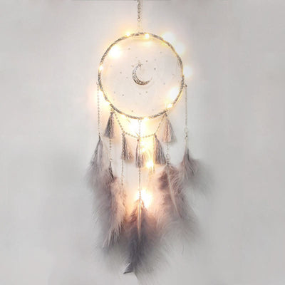 Olivenorma Fairy White Feather Moon Pendant Dream Catcher - Grey - Without Lights - image 6