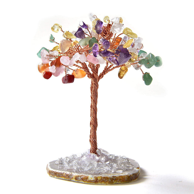 Olivenorma Multi-color Natural Gemstone Feng Shui Tree with Agate Base