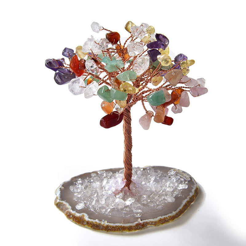 Olivenorma Multi-color Natural Gemstone Feng Shui Tree with Agate Base