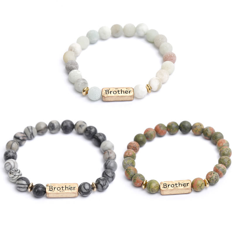 Olivenorma Natural Gemstone Brother Engraving Bracelet