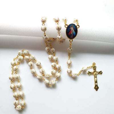 Olivenorma Acrylic Bronzing Cross Bead Rosary Necklace