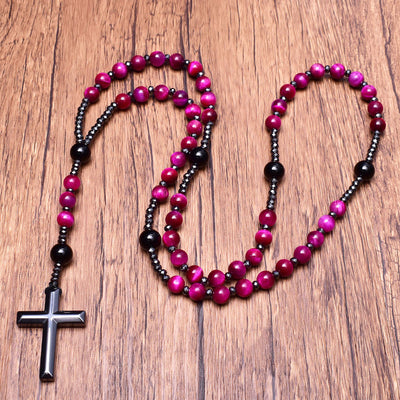 Olivenorma Natural Stone Cross Pandant Rosary Necklace