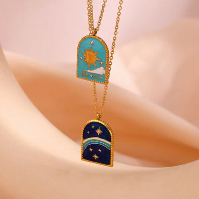 Olivenorma Blue Evil Eye Galaxy Sun Tarot Necklace