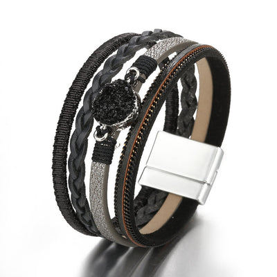 Olivenorma Natural Cluster Braided Leather Magnetic Leather Bracelet