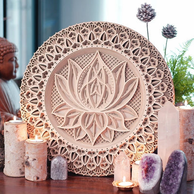 Olivenorma Pink Lotus Mandala 3D Engraving Wall Decor