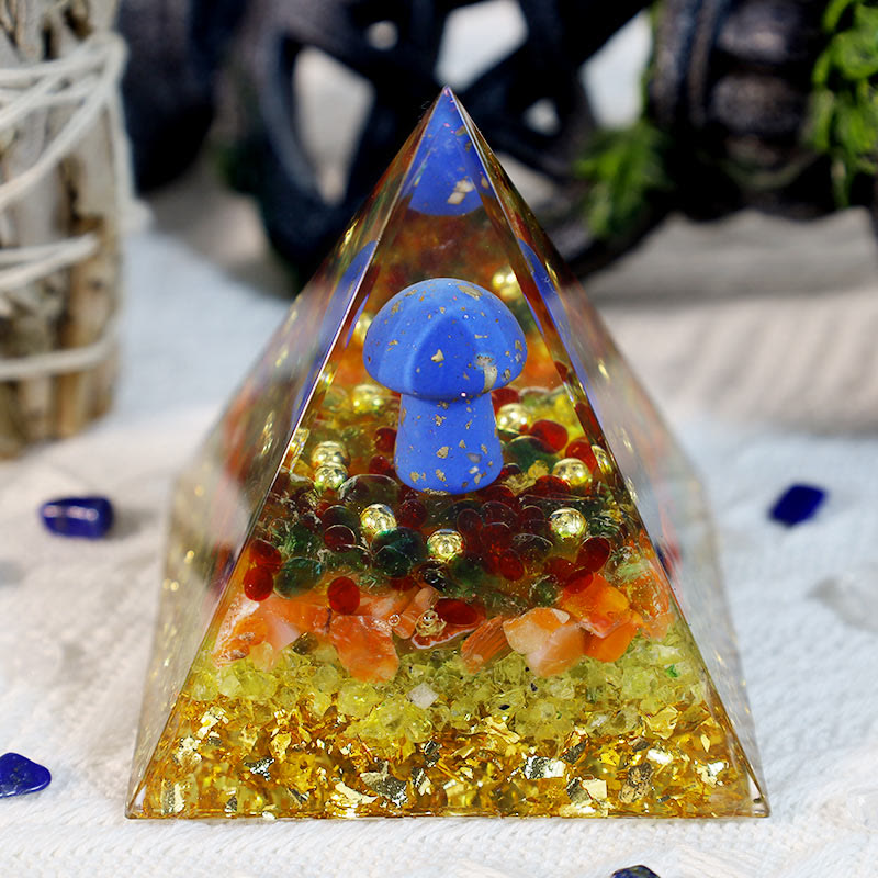 Carnelian Lapis Lazuli Mmushroom Orgone Pyramid