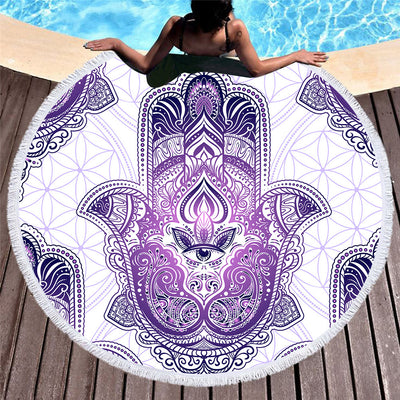 Olivenorma Hamsa Print Round Beach Towel Tapestry