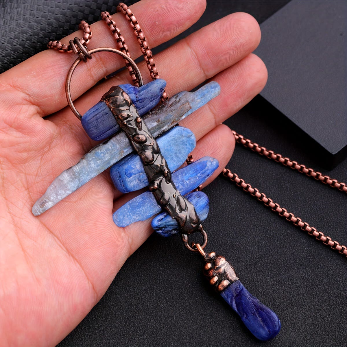 Olivenorma Irregular Kyanite Original Stone Six Link Tassel Necklace