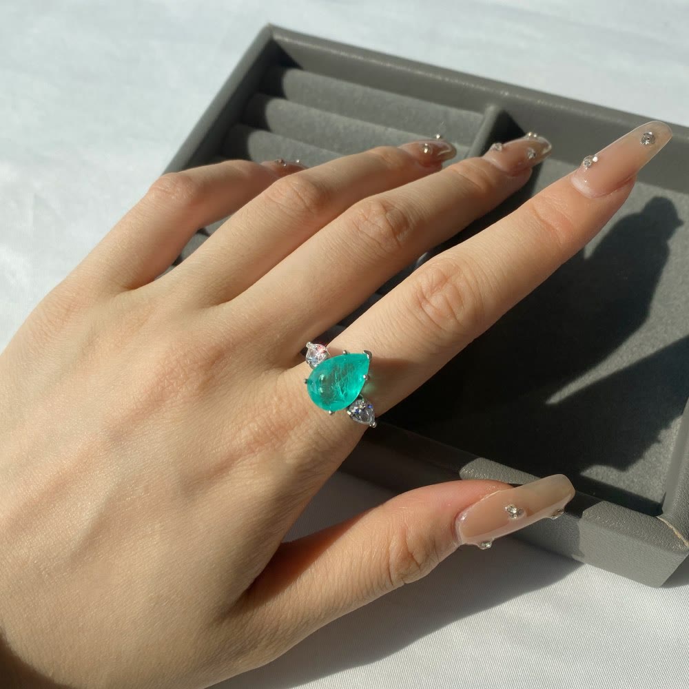 Olivenorma Paraiba Tourmaline White Zircon Exquisite Ring