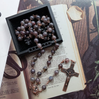 Olivenorma Brown Acrylic Ball Cross Rosary Necklace