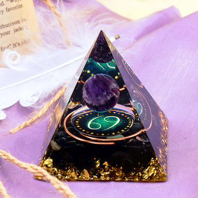 Olivenorma Amethyst Sphere With Obsidian Zodiac Cancer Orgone Pyramid